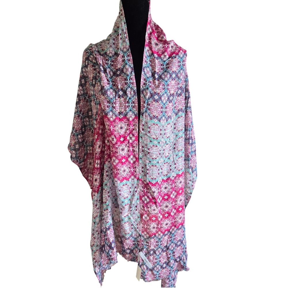 Talbots Pink Purple Teal Medallion Print Boho Viscose Scarf Wrap 78"x20.5" NWT
